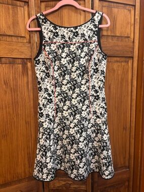 Banana Republic Black & White Floral Mini Dress with Pink Trim